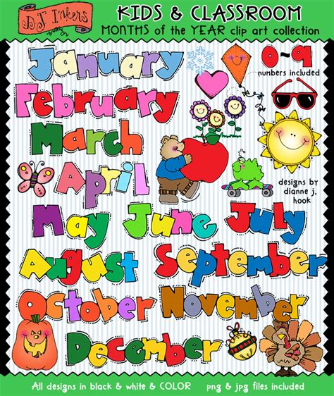 The Name Of All 12 Months And Cute Seasonal Clip Art For