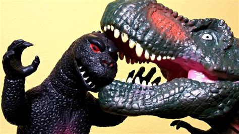 Big T Rex Puppet vs Godzilla. Dinosaurs Toys For Kids - YouTube