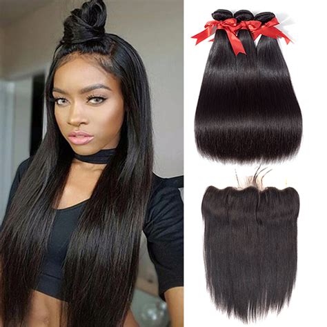 Straight Hair With Frontal Human Hair Bundles With Frontal Brazilian Straight Hair Weave Natural
