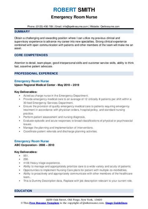 Emergency manager resume samples with headline, objective statement, description and skills examples. Emergency Room Nurse Resume Samples | QwikResume