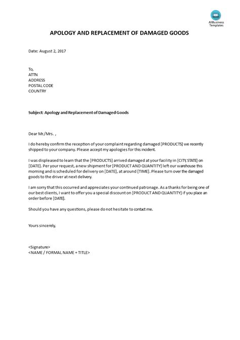 Please accept this letter of resignation from the position of secretary, effective two weeks from today. Apology and Replacement of Damaged Goods - Do you need a ...