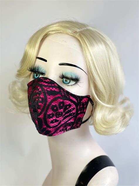 Hot Pink Lace Washable Face Mask Black On Black Dust Mask Etsy