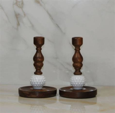 Vintage Wooden Candle Stick Holders By Enesco With Hobnail Etsy