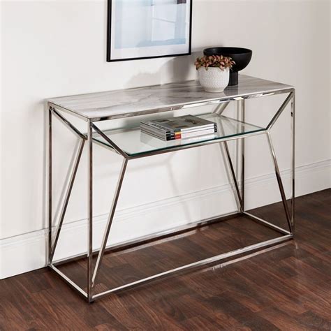 Safavieh home kaiya side table. WHITE MARBLE GLASS CONSOLE SIDE HALL TABLE WITH SILVER ...