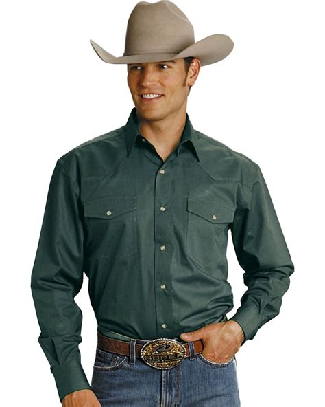 Roper Mens Amarillo Collection Solid Long Sleeve Western Shirt Work