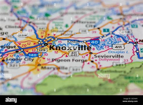 Knoxville Tennessee Usa And Surrounding Areas Shown On A Road Map Or