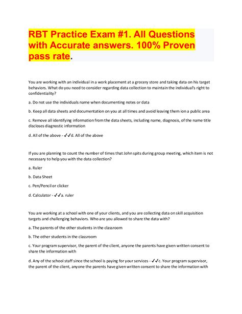 Rbt Practice Exam 1 All Questions With Accurate Answers 100 Proven