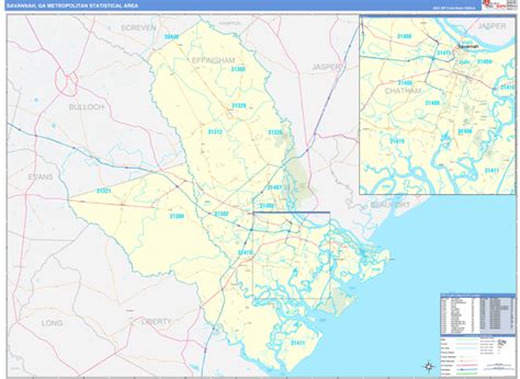 Savannah Ga Metro Area Wall Map Basic Style By Marketmaps Mapsales