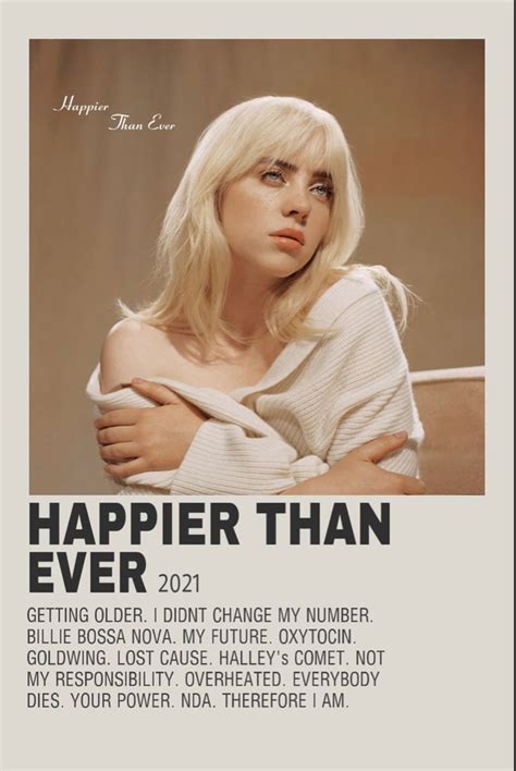 Happier Than Ever Album Cover Poster In 2021 Minimalist Music Music
