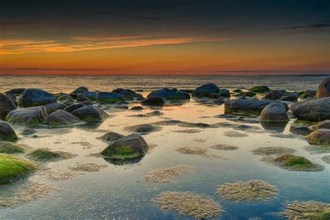 Colorful Sunset Over Baltic Sea Stock Photo Image Of Rock Tourism