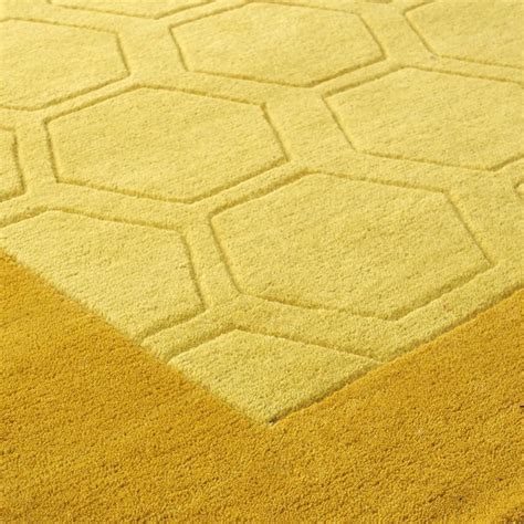 Hex Border Geometric Wool Rugs In Mustard Yellow Buy Online From The