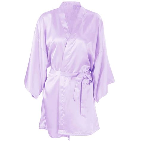 Simplicity Womens Silk Satin Short Lingerie Japanese Kimono Robe Bathrobe Light Purple