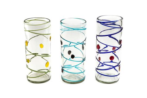Nuvo Cylinders Circus All Blown Glass Cylinders With Cobalt Lime And Aqua Ribbon 12” Tall By