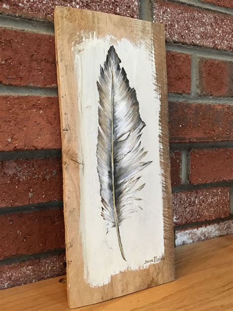 Feather Pallet Painting Distressed Wood Art Pallet Art Pallet