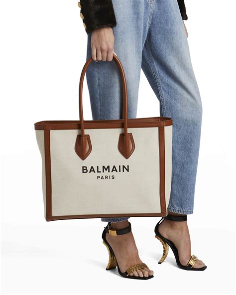 Balmain B Army Logo Canvas Shopper Tote Bag Neiman Marcus