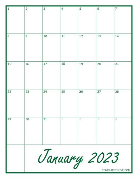 2023 Blank Monthly Calendar