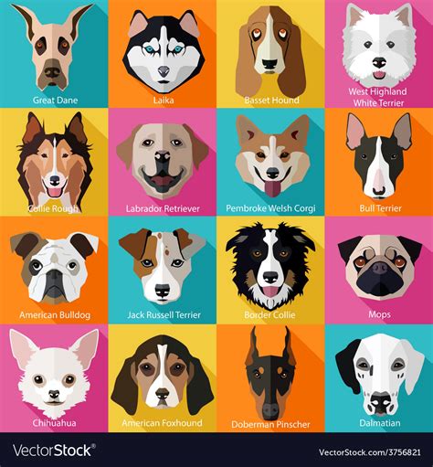 Set Flat Dogs Icons Royalty Free Vector Image Vectorstock