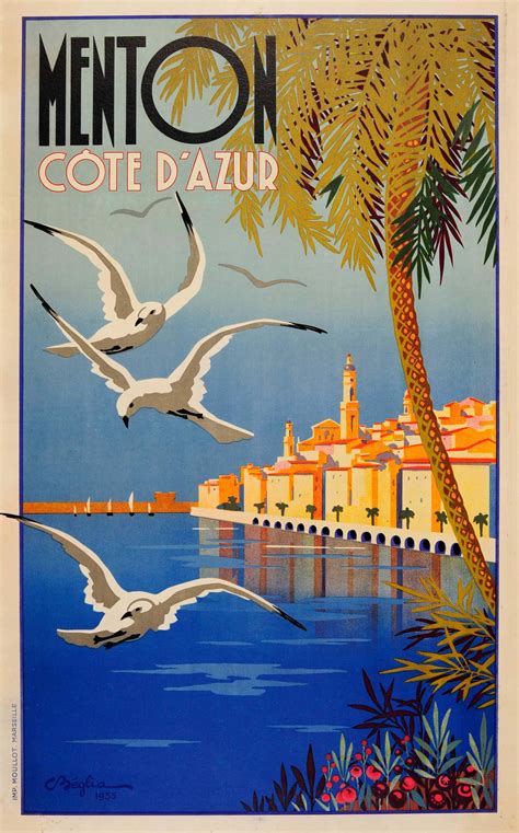 Original Vintage 1935 Travel Poster By Charles Beglia Menton Cote D