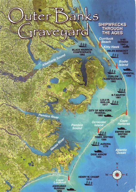 Check out a map of the outer banks before visiting. The World in Postcards - Sabine's Blog: Outer Banks Graveyeard Map