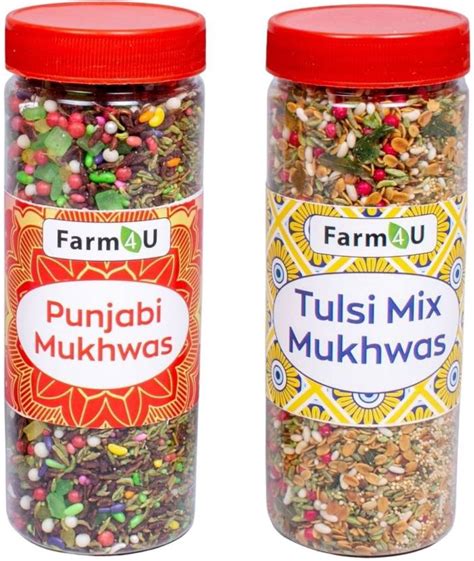 Farm4u Punjabi Mukhwas And Tulsi Mix Mukhwas Digestive After Meal Snack 230g Each Sweet Mouth