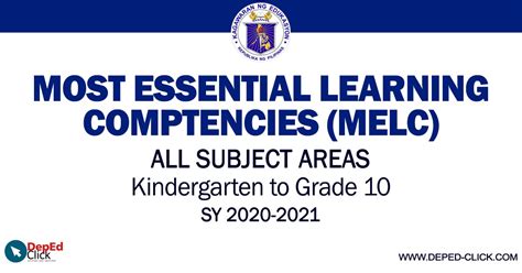 Most Essential Learning Competencies Melc Kg To Grade 10 Sy 2020 2021
