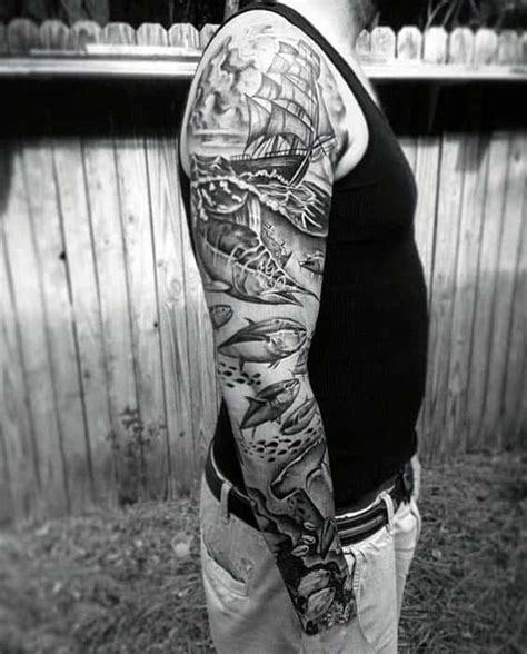 Adorable mickey and minnie tattoo 40 Nautical Sleeve Tattoos For Men - Seafaring Ink Deisgn ...