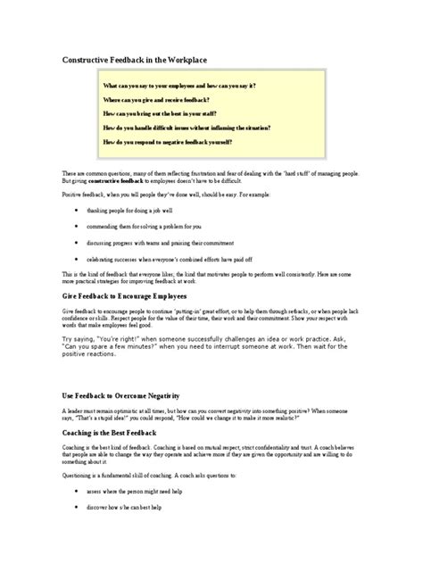 For example, an entity may have a policy of covering all defective products (by recalling such products and refunding affected customers). Constructive Feedback in the Workplace | Feedback | Employment