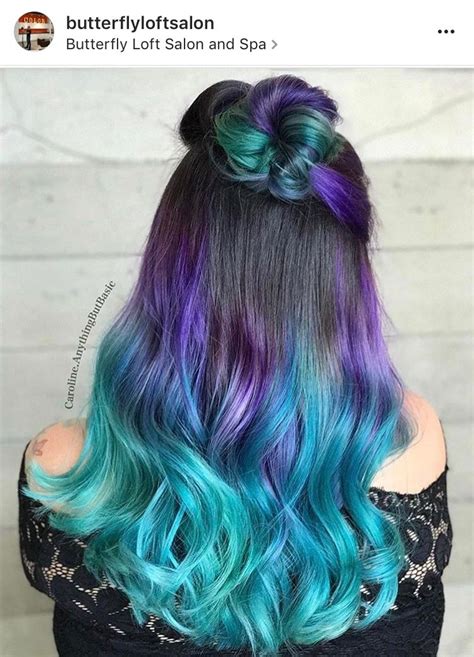 Brown Hair With Purple To Turquoise Ombre Ends Colored