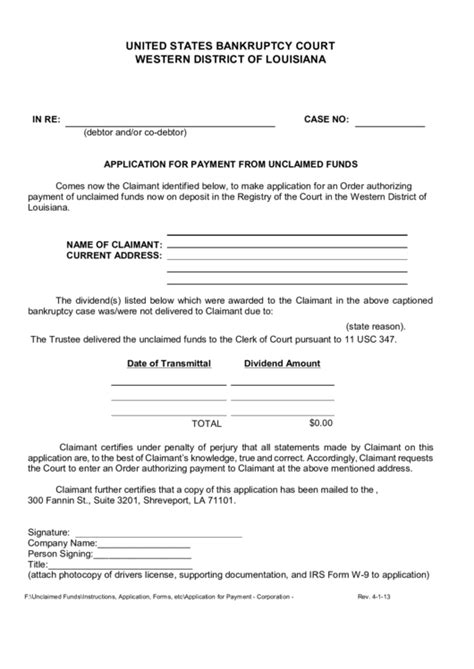 Fillable Application For Payment From Unclaimed Funds Form W 9