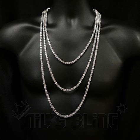 18k White Gold 1 Row 5mm Iced Chain Nivs Bling