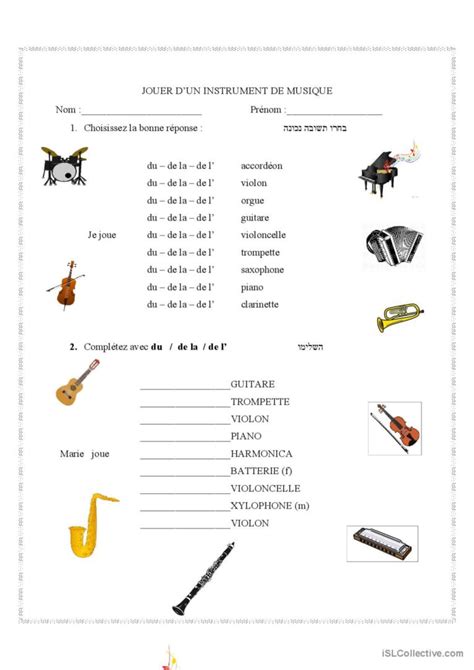 Jouer D Un Instrument De Musique Fran Ais Fle Fiches Pedagogiques Pdf