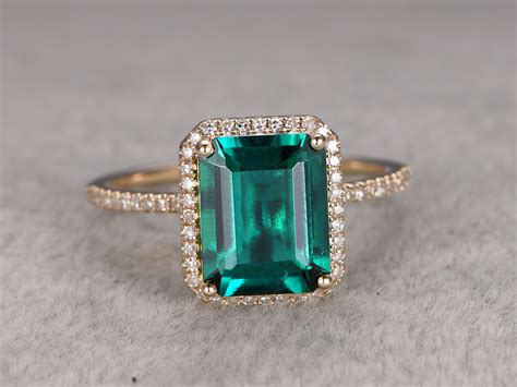 26 Carat Emerald Diamond Engagement Ring Yellow Gold Halo Promise Ring