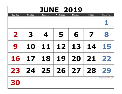 June 2019 Printable Calendar Templates 2019 Monthly Calendar