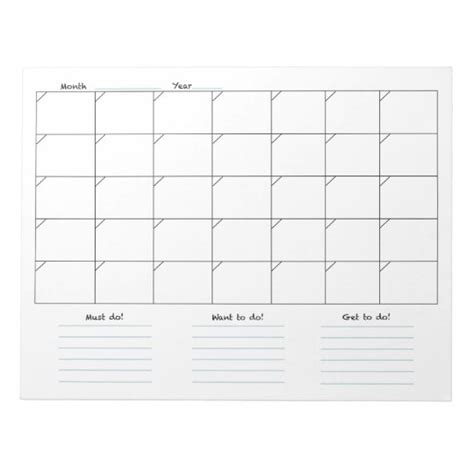 Monthly Calendar Notepad