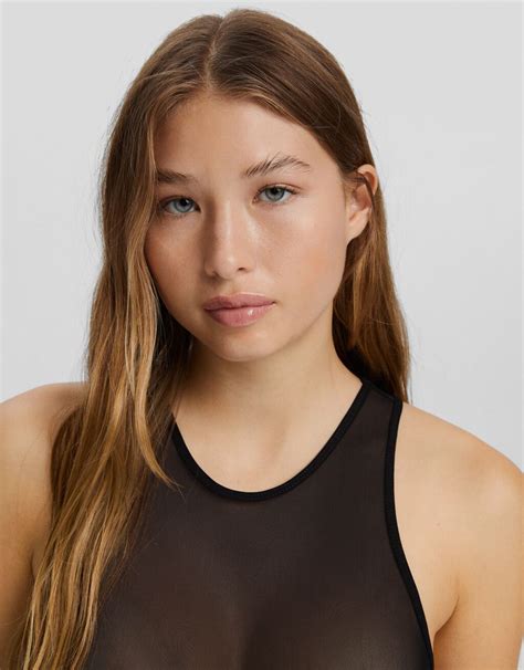 Sheer Tulle Bodysuit Women Bershka