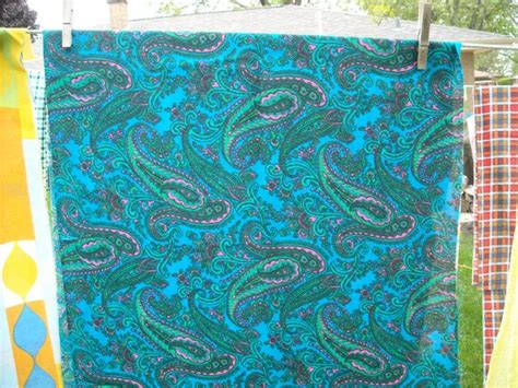 Vintage Paisley Fabric 1960s Psychedelic Teal Aqua Lightweight