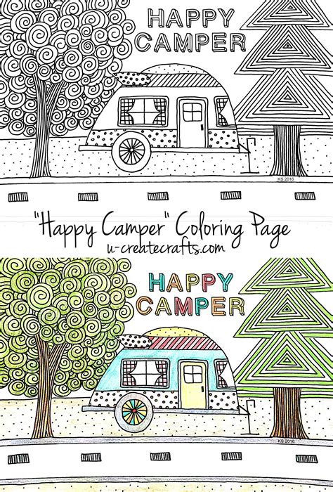 Color animal pictures of horses, dogs, rabbits, lion and more. Happy Camper Coloring Page
