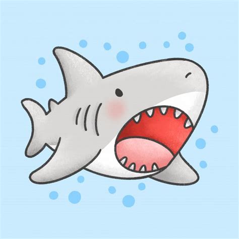 Cute Shark Cartoon Hand Drawn Style Cute Shark Cute Cartoon Drawings