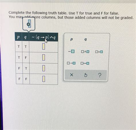 Solved Complete The Following Truth Table Use T For True And F For