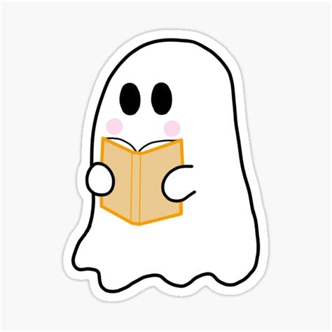 Halloween Reading Ghost Orange Book Sticker For Sale By 24hourlibrary