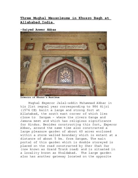(DOC) Three Mughal Mausoleums in Khusro Bagh at Allahabad ...