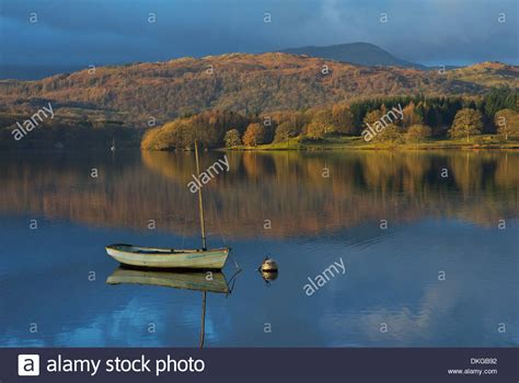 Sailing Dinghy Moored On Lake Windermere Lake District National Park