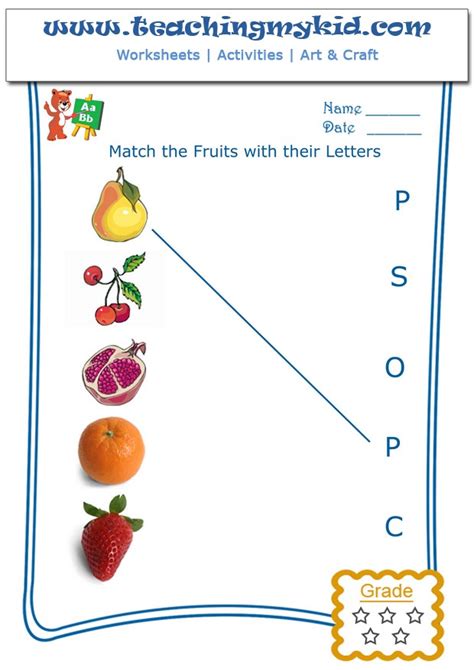 Pre K Worksheets Match The Fruits With First Letter Of Name 2
