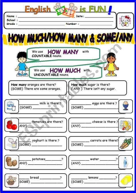 A Worksheet On How Muchhow Many And Someany Also Countable