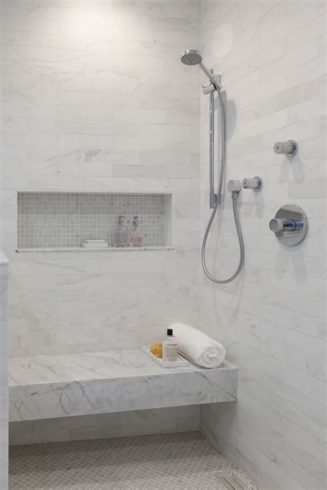 Browse photos of bathroom designs for your next project. Curbless shower with seat, and handheld. Christine Sheldon ...