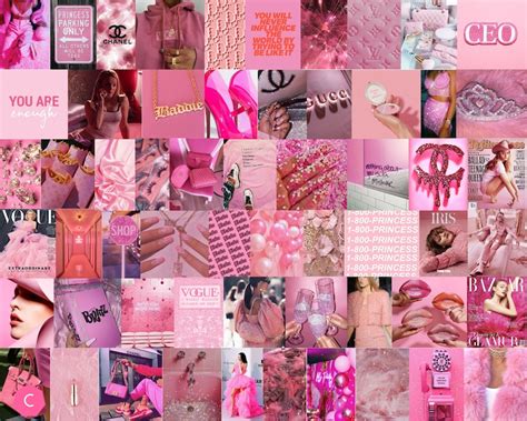 boujee pink aesthetic wall collage kit digital download etsy