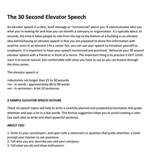 Free 7 Sample Elevator Speech In Pdf