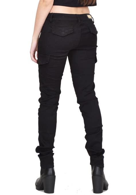 New Ladies Womens Black Slim Fitted Stretch Combat Pants Skinny Cargo