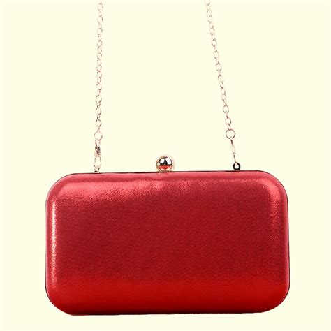 Metal Round Lock Red Clutch Purse Elegant Single Shoulder Evening Bag
