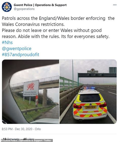 You must follow any legal restrictions in place in other parts of the uk when considering travelling. Police in Wales step up patrols to stop motorists crossing border | Daily Mail Online